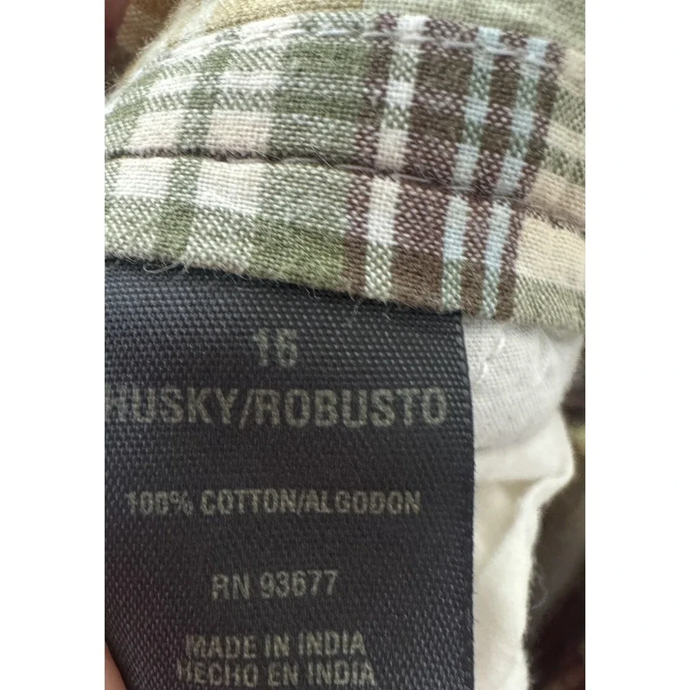 Y2K Boys Baggy Plaid Cotton Shorts Brown Green Size 16 Husky 32